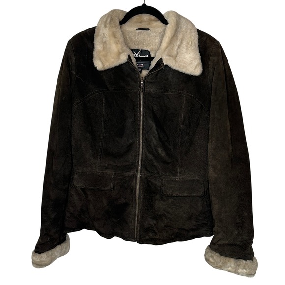 Vintage Y2K Maxima Wilsons  Leather Experts Brown Suede Faux Fur Trim XL Jacket - Picture 1 of 12